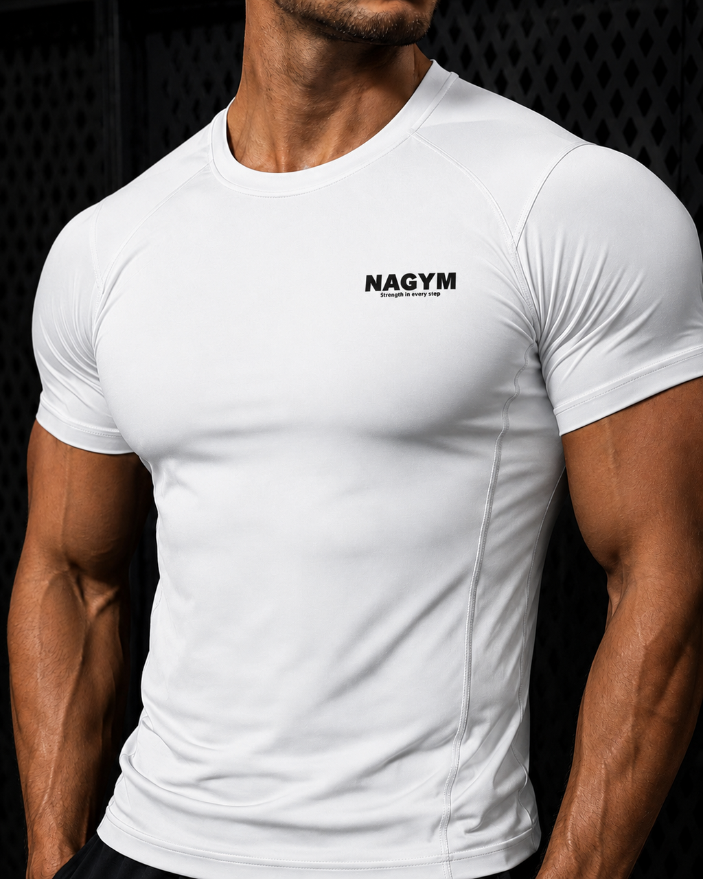 White NAGYM Compression Shirt front view