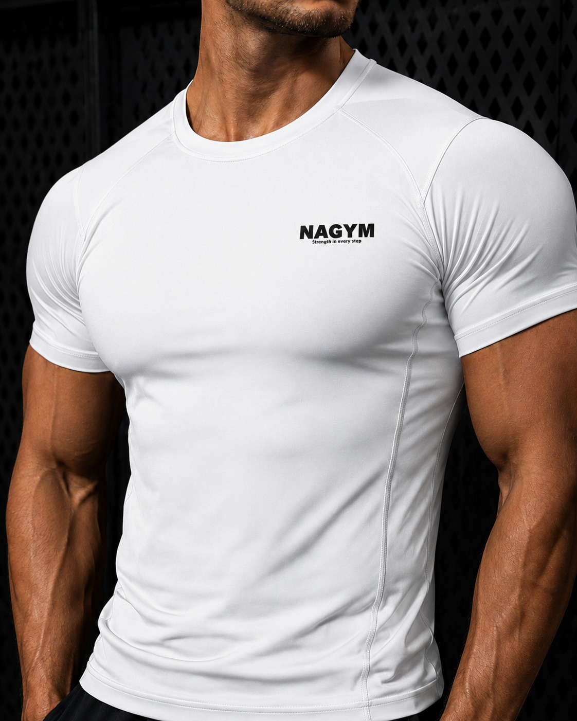 White NAGYM Compression Shirt front view
