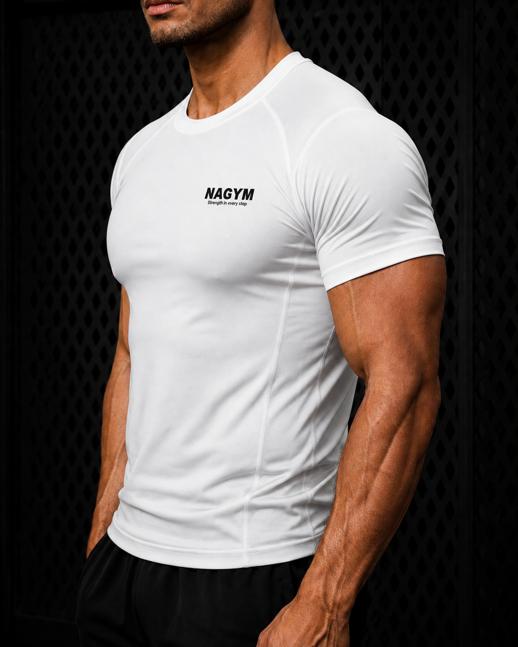 White NAGYM Compression Shirt side view