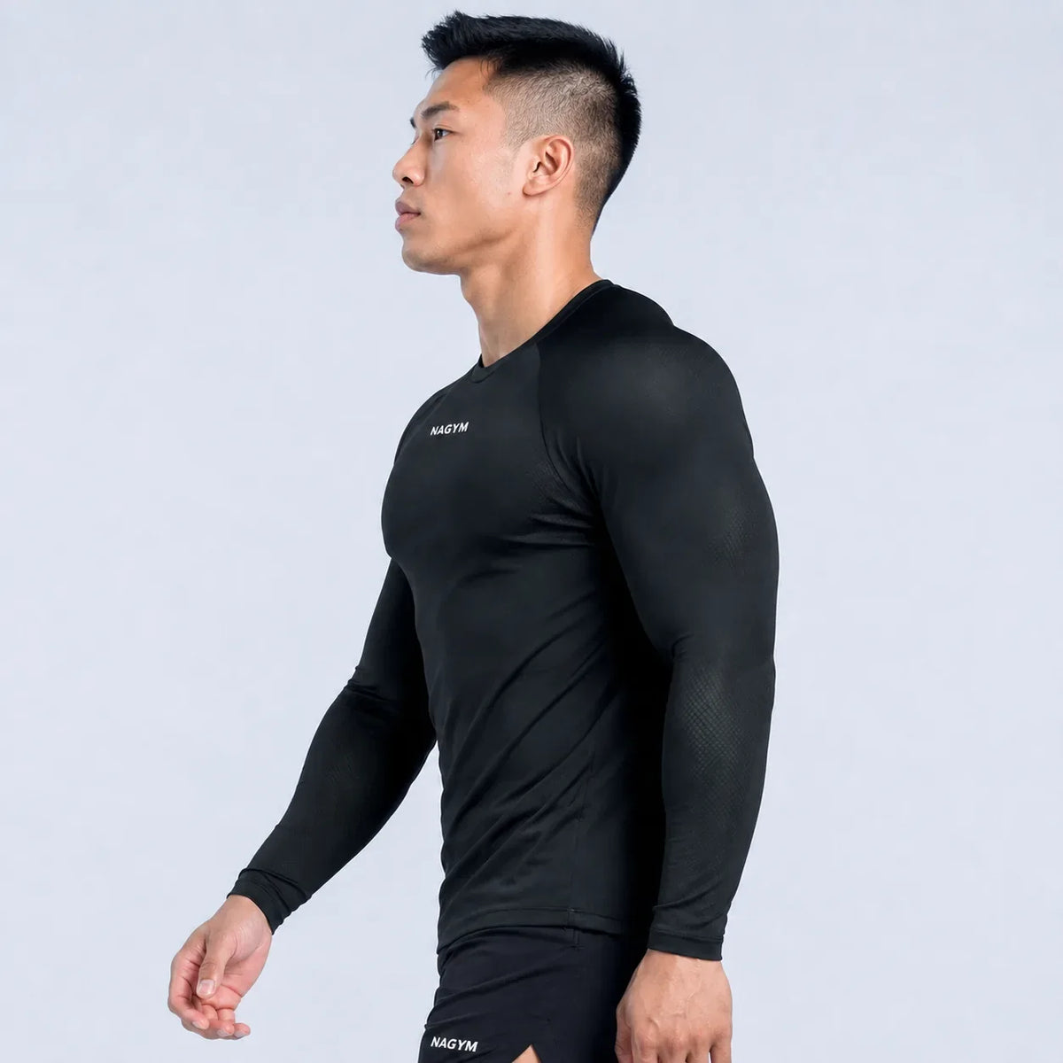 Black NAGYM Long Sleeve Compression Shirt front view