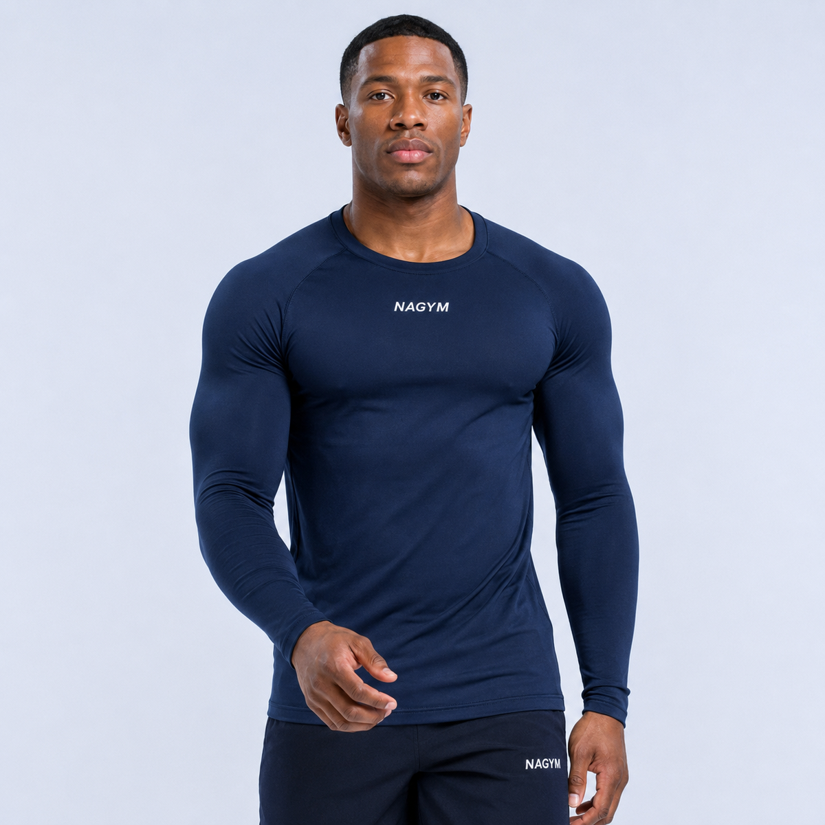 Navy NAGYM Long Sleeve Compression Shirt front view