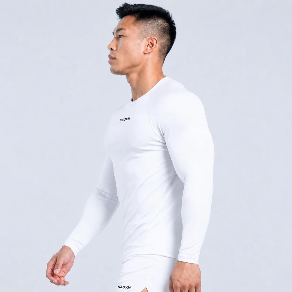 White NAGYM Long Sleeve Compression Shirt front view