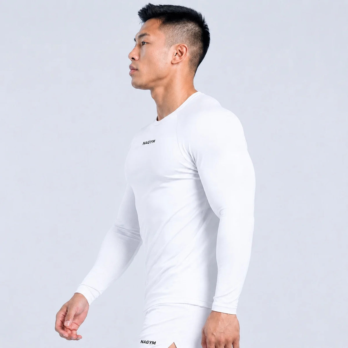 White NAGYM Long Sleeve Compression Shirt front view