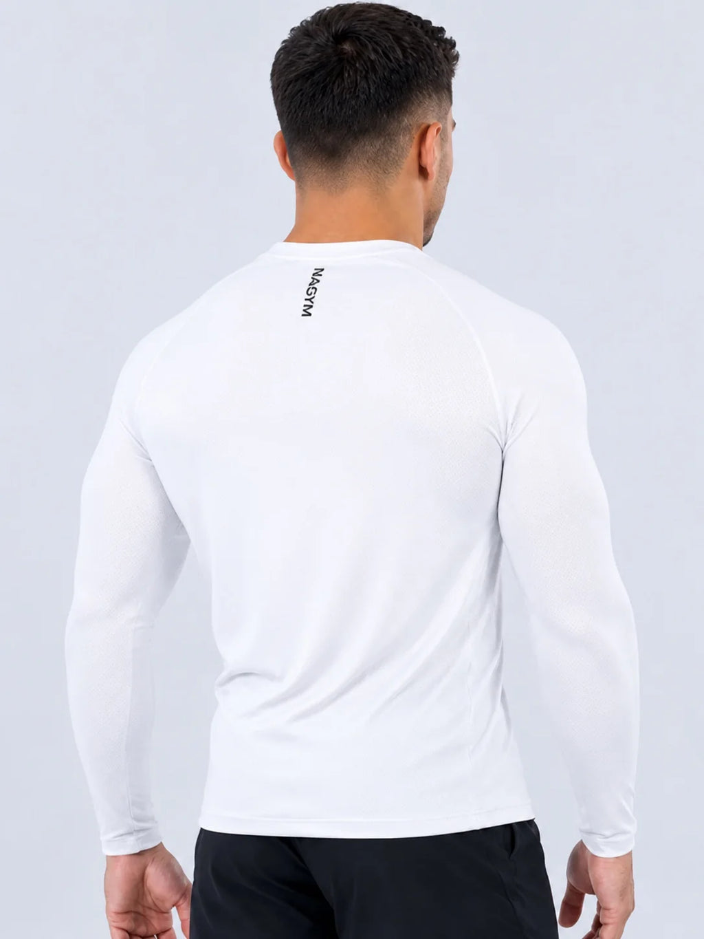 White NAGYM Long Sleeve Compression Shirt side view