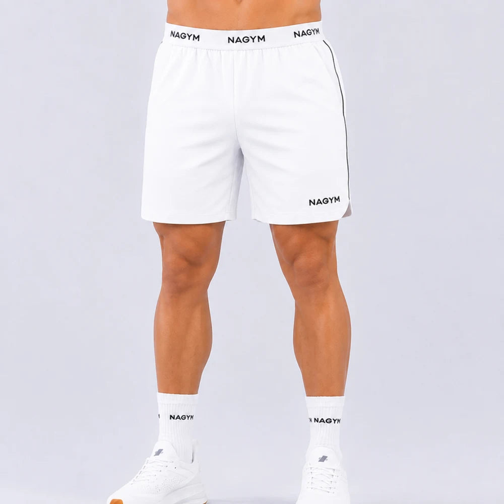 NAGYM Performance Shorts in Moonlight White, front view